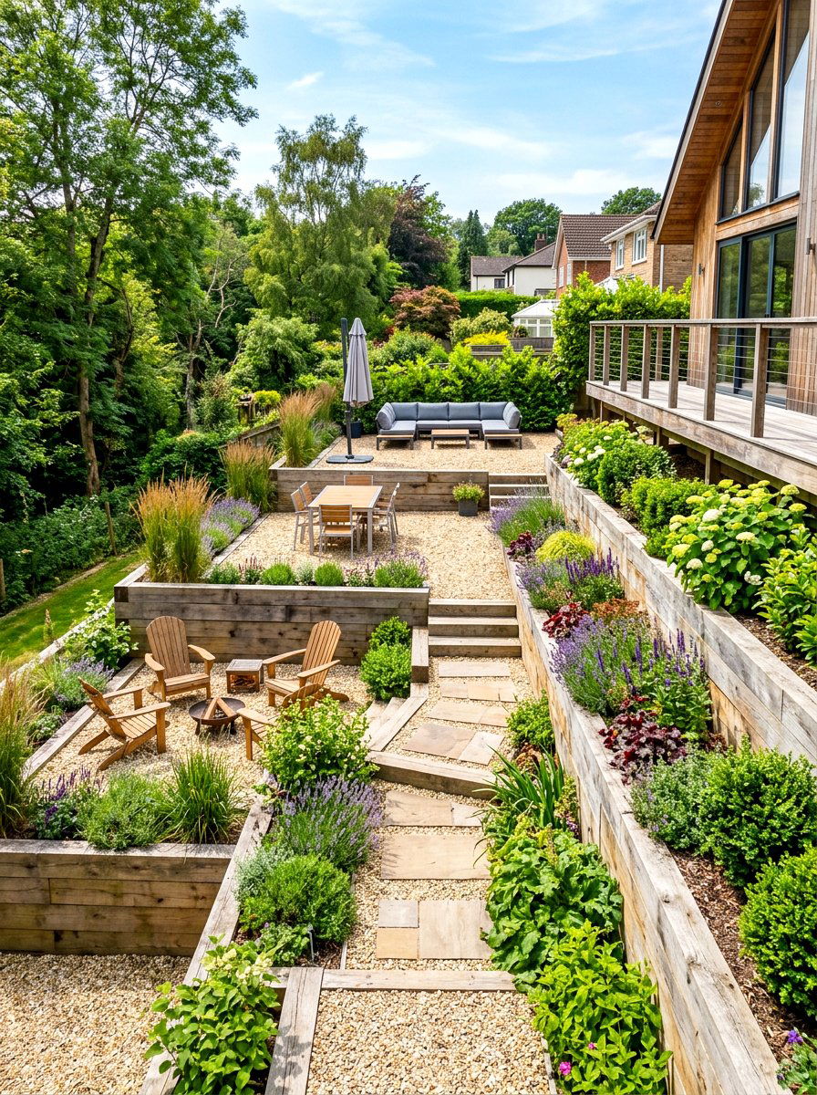 Sloped Backyard Solution - 30 pea gravel patio ideas