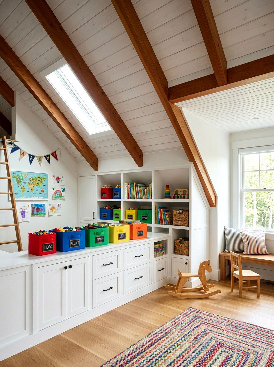 Sloped Ceiling Storage - 30 attic playroom ideas