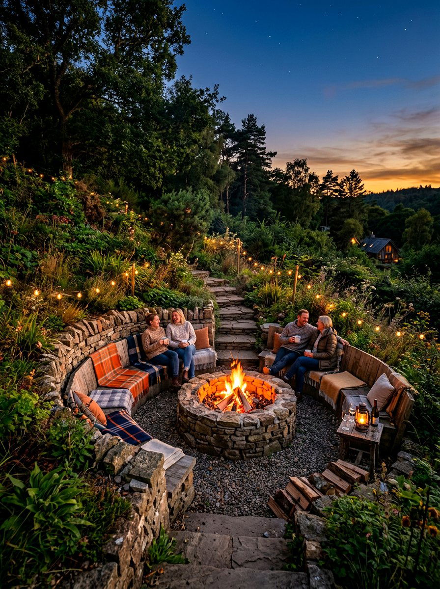 Sloped Fire Pit - 30 hillside landscaping ideas