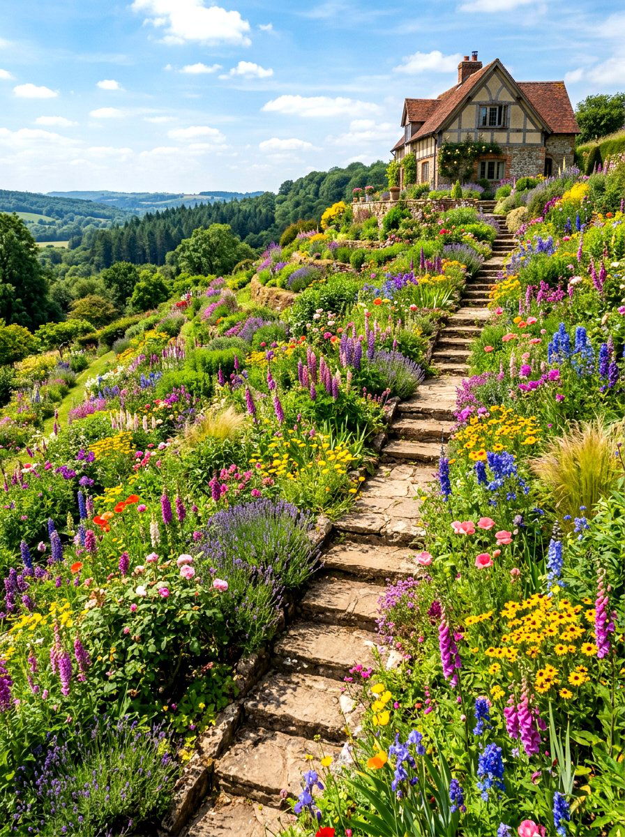 Sloped Flower Hillside - 30 flower field backyard ideas
