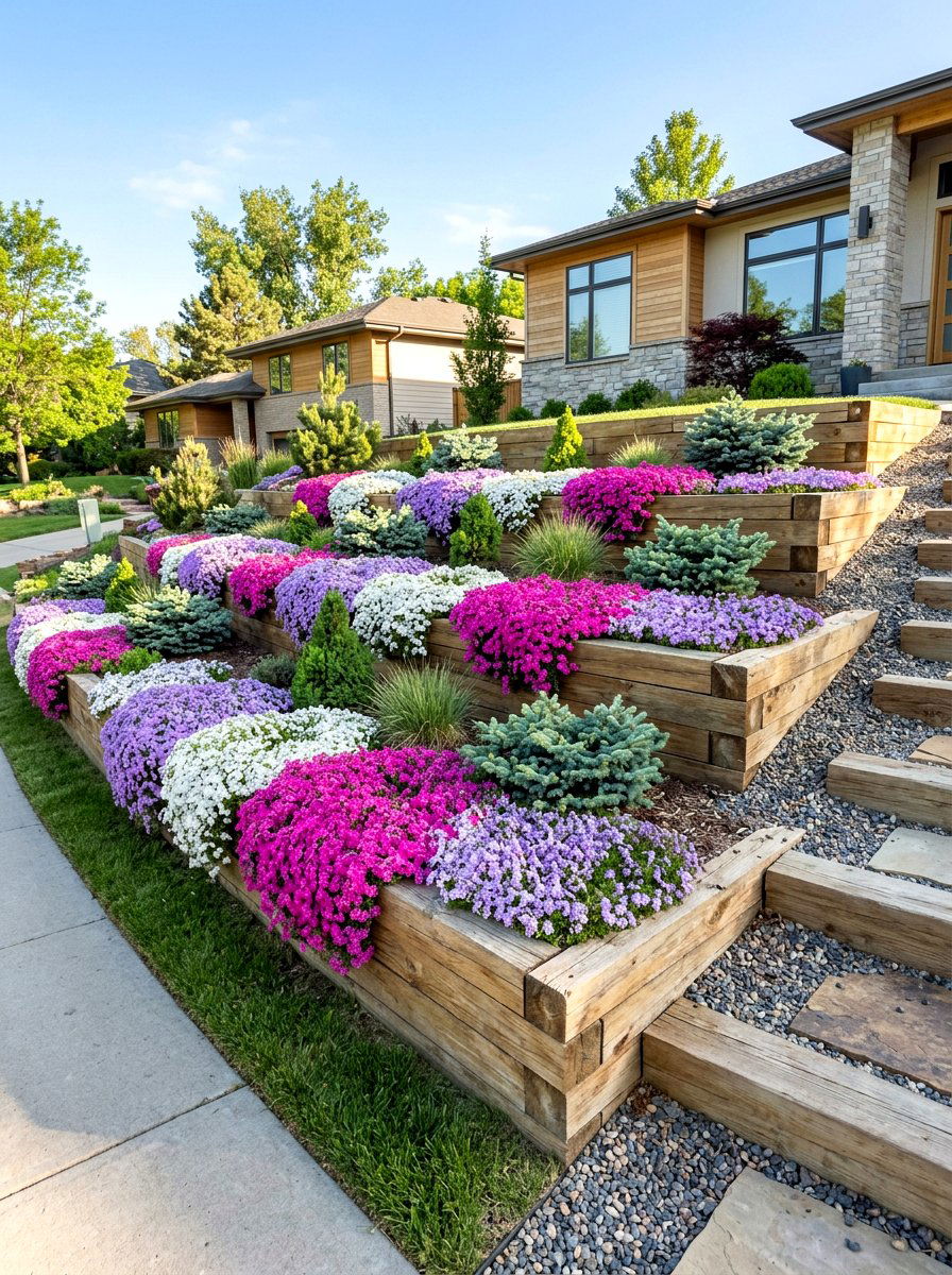 Sloped Front Yard Border - 30 front yard border ideas