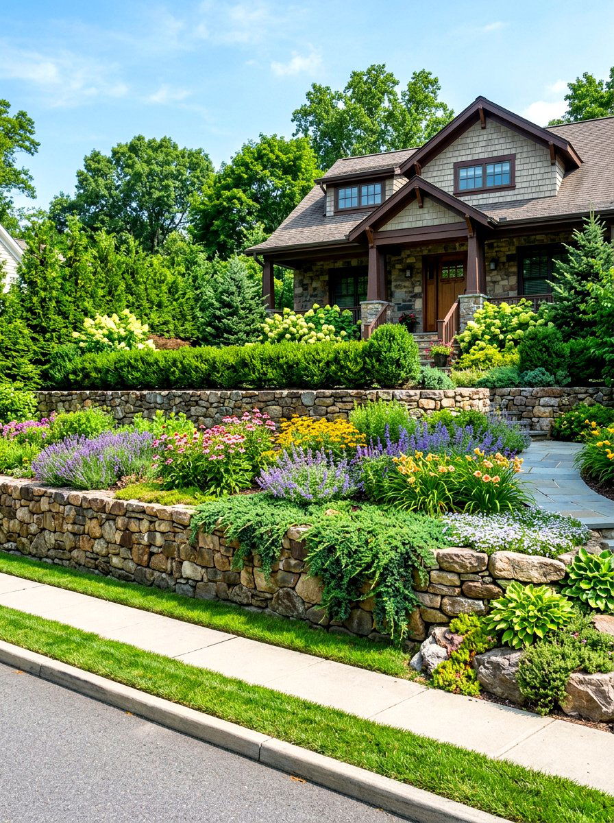Sloped Front Yard Layered Landscaping - 30 layered front yard landscaping ideas