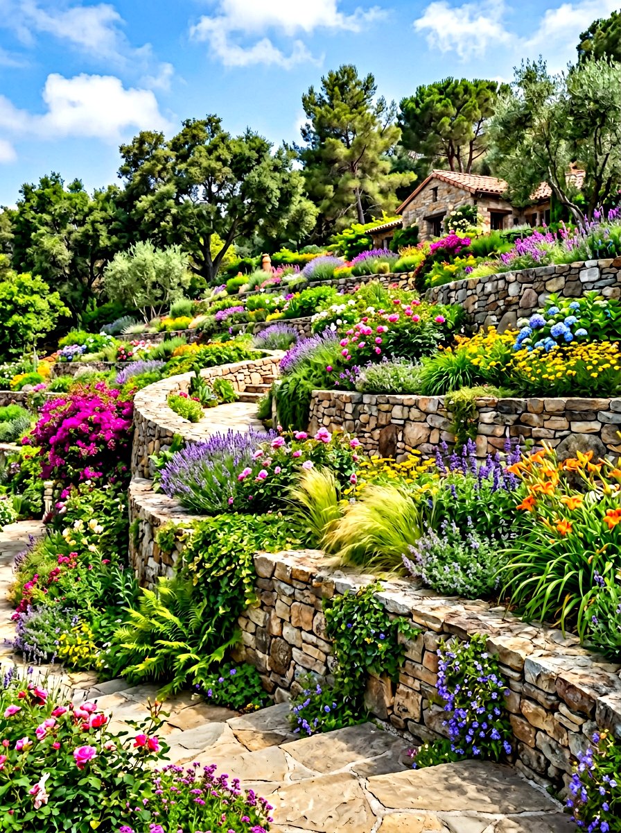 Sloped Hillside Garden - 30 natural landscaping ideas