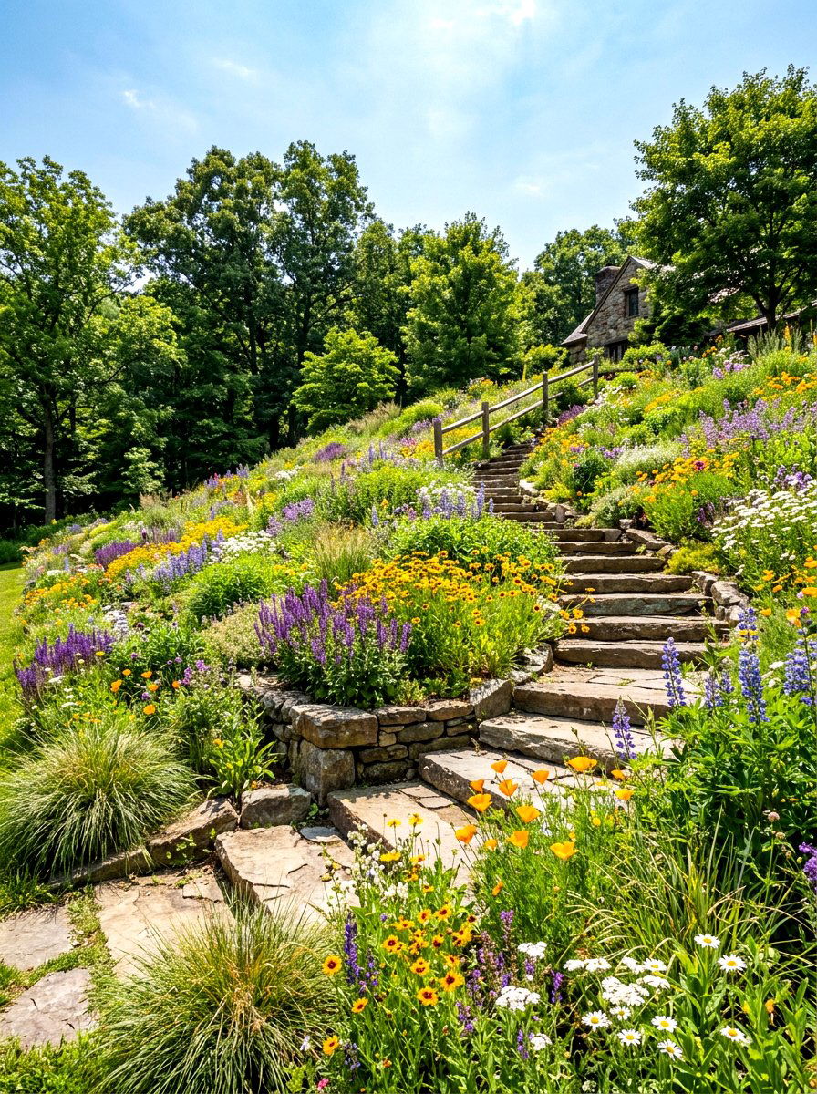 Sloped Hillside Meadow Yard - 30 meadow front yard ideas