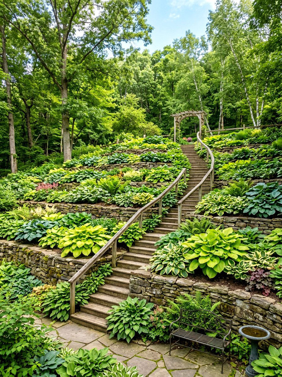 Sloped Hosta Garden - 30 hosta garden ideas