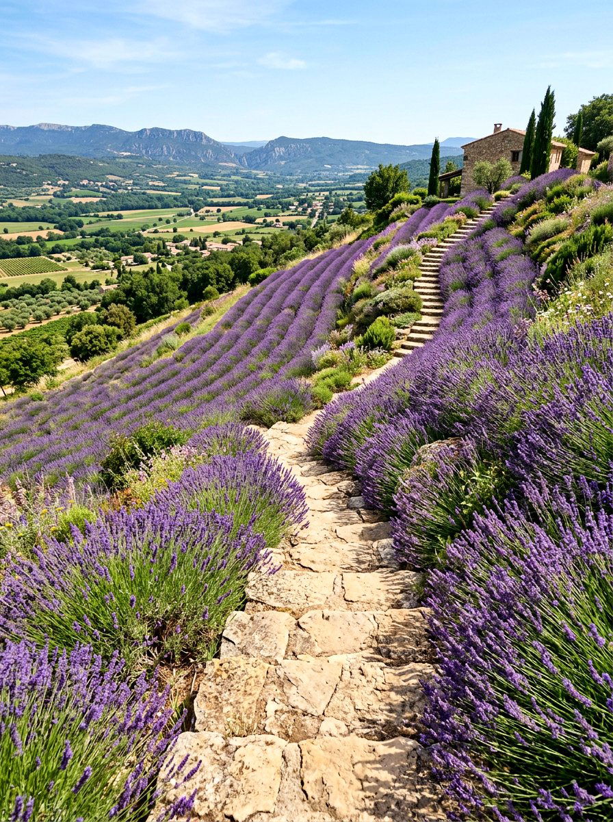 Sloped Lavender Path - 30 lavender walkway ideas