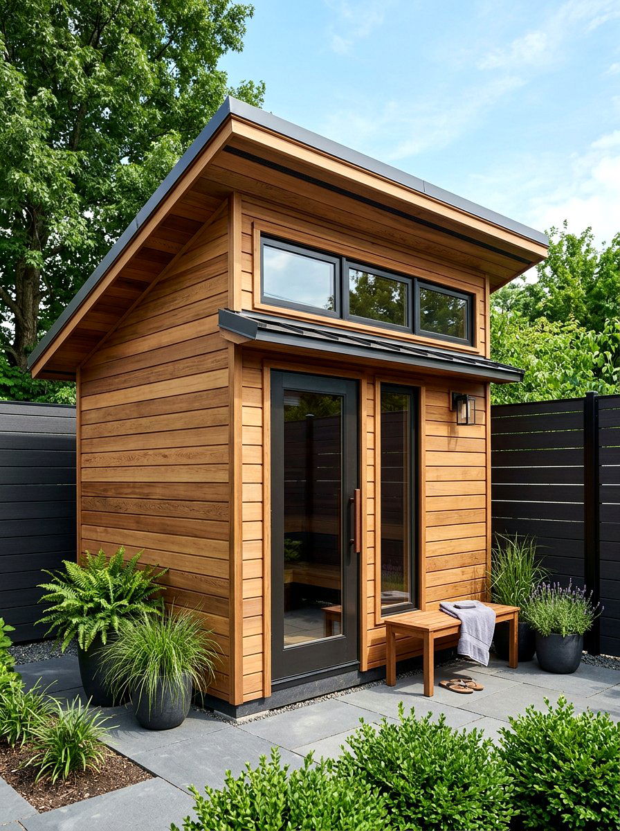 Sloped Roof Sauna - 30 backyard sauna ideas