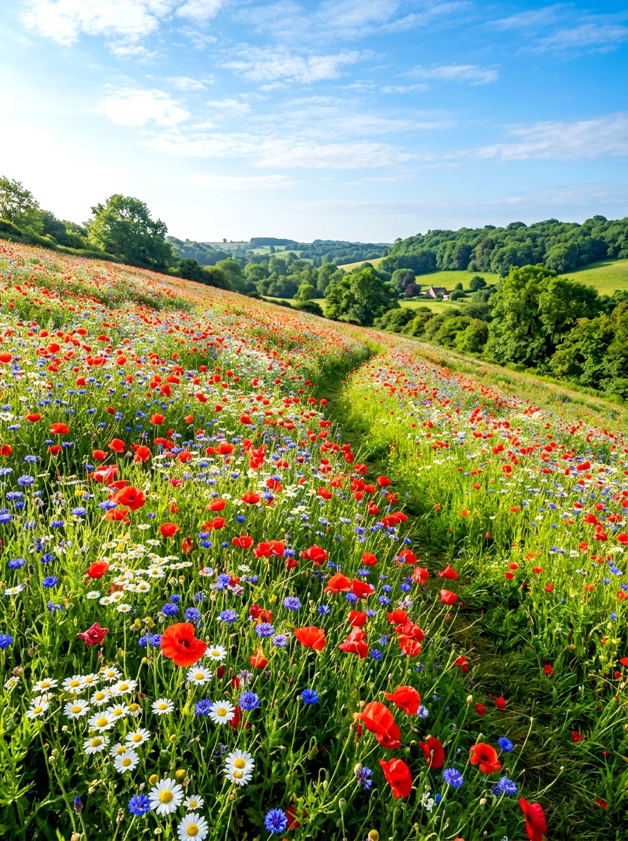 Sloped Wildflower Meadow - 30 slope garden ideas
