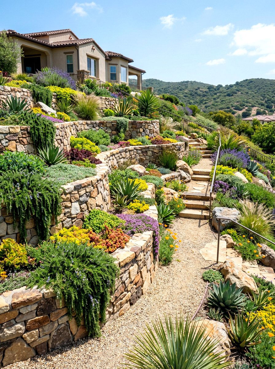 Sloped Xeriscape - 30 xeriscape front yard ideas