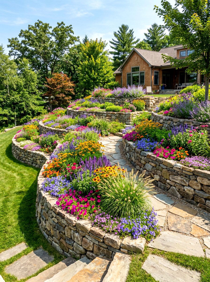 Sloped Yard Curved Bed - 30 curved flower bed ideas