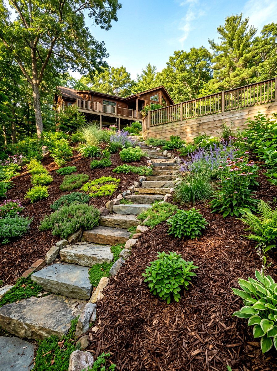 Sloped Yard Mulch - 30 mulch landscaping ideas