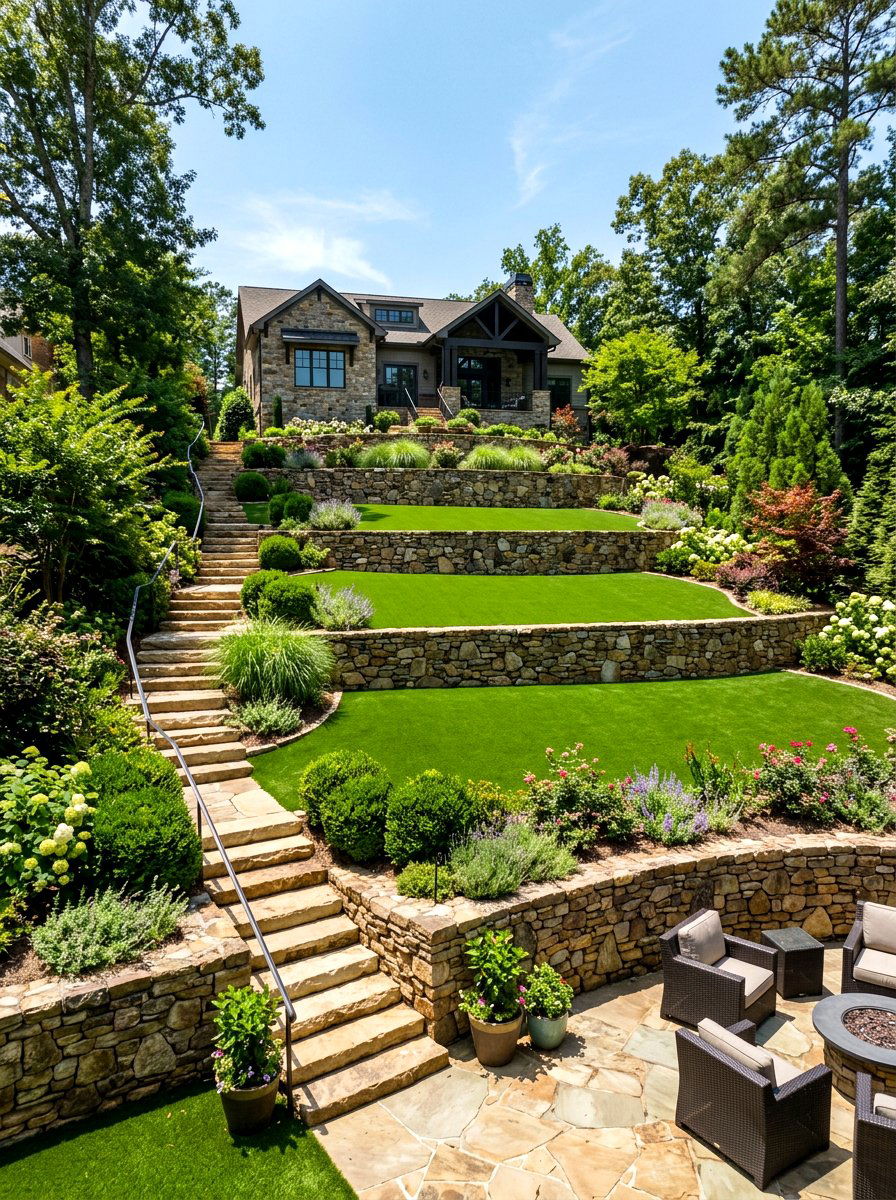 Sloped backyard artificial grass - 30 artificial turf backyard ideas