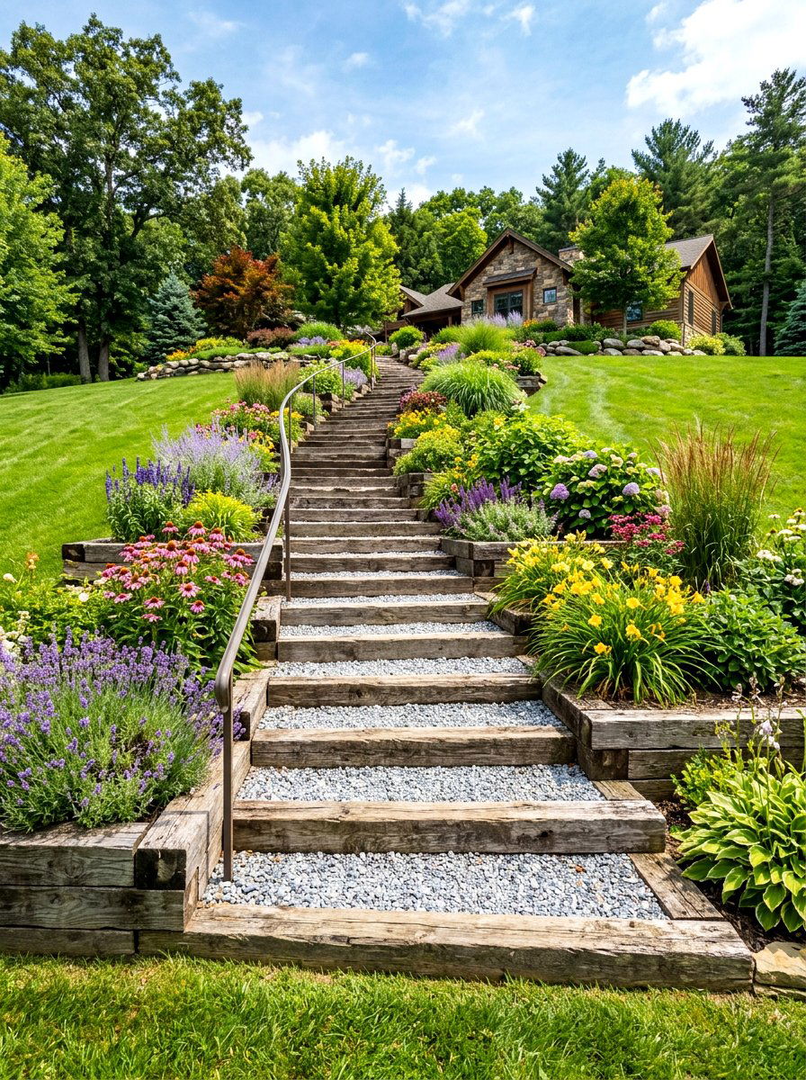 Sloped backyard gravel stairs - 30 gravel path backyard ideas