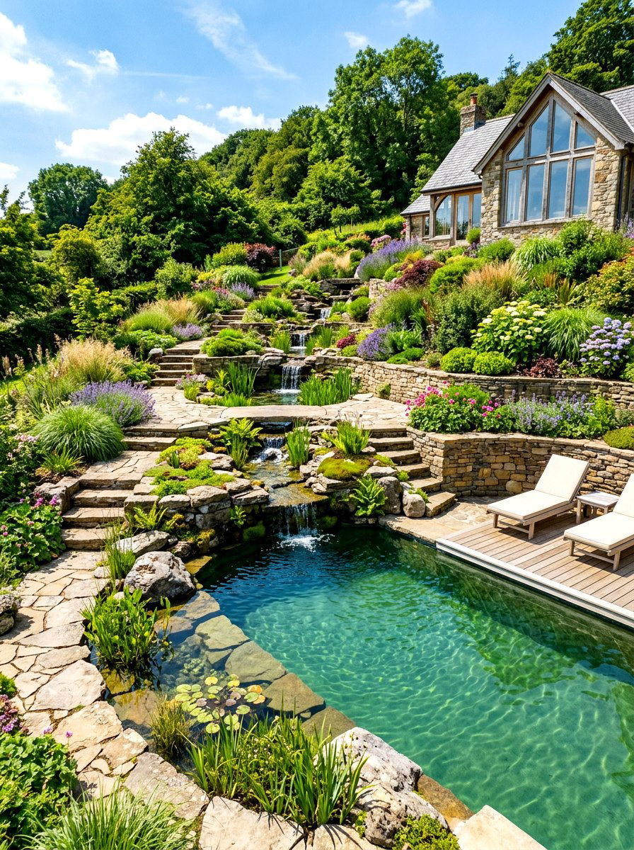 Sloped backyard natural pool - 30 natural pool backyard ideas