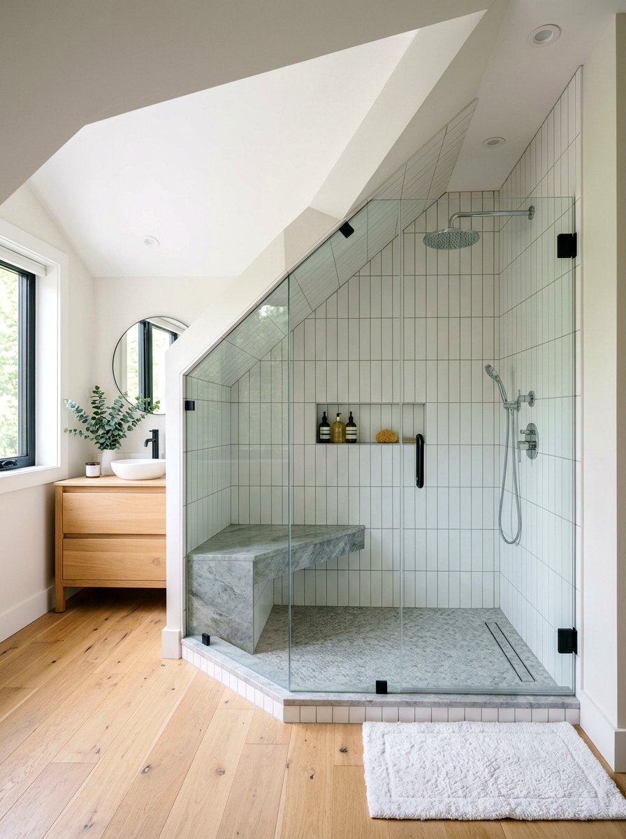 Sloped ceiling shower enclosure - 30 attic bathroom ideas
