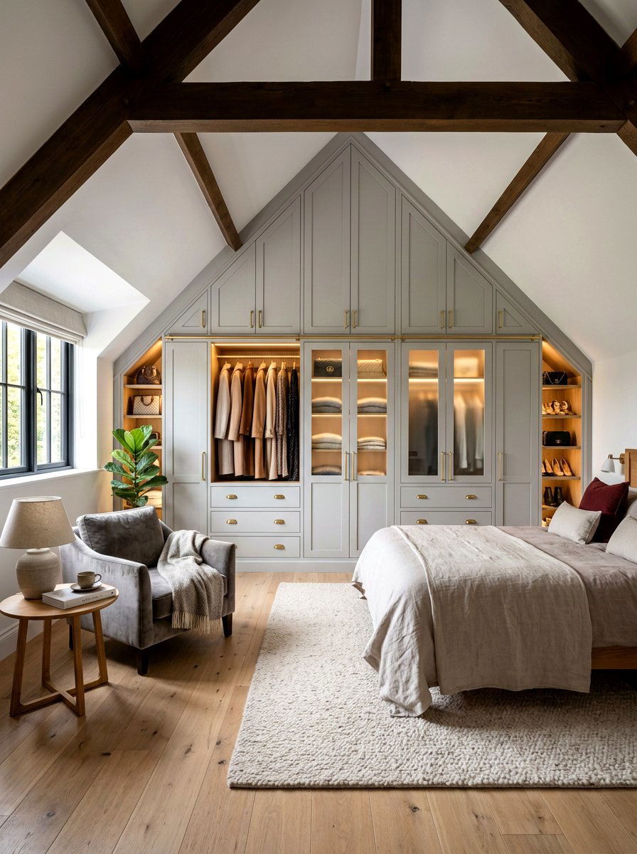 Sloped ceiling wardrobes - 30 attic bedroom storage ideas