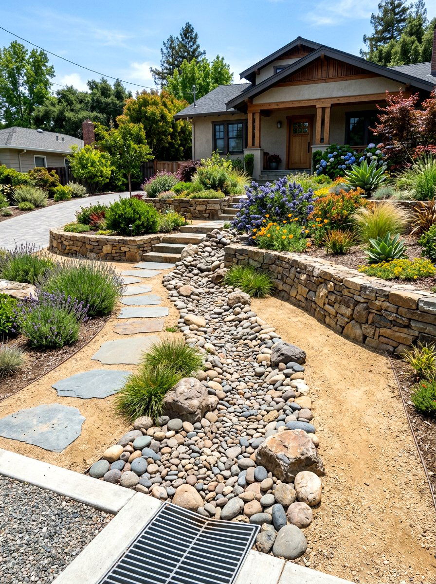 Sloped front yard drainage - 30 decomposed granite front yard ideas
