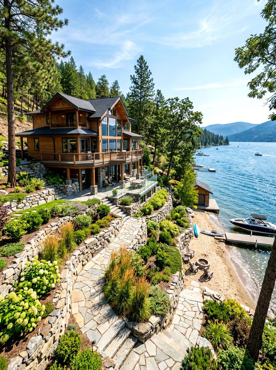 Sloped lot lake house - 30 lake house exterior ideas