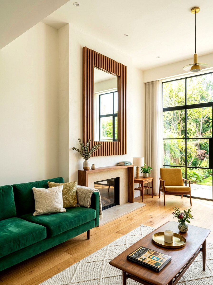 Slotted Wood Slat Mirror - 30 statement floor mirror living room ideas