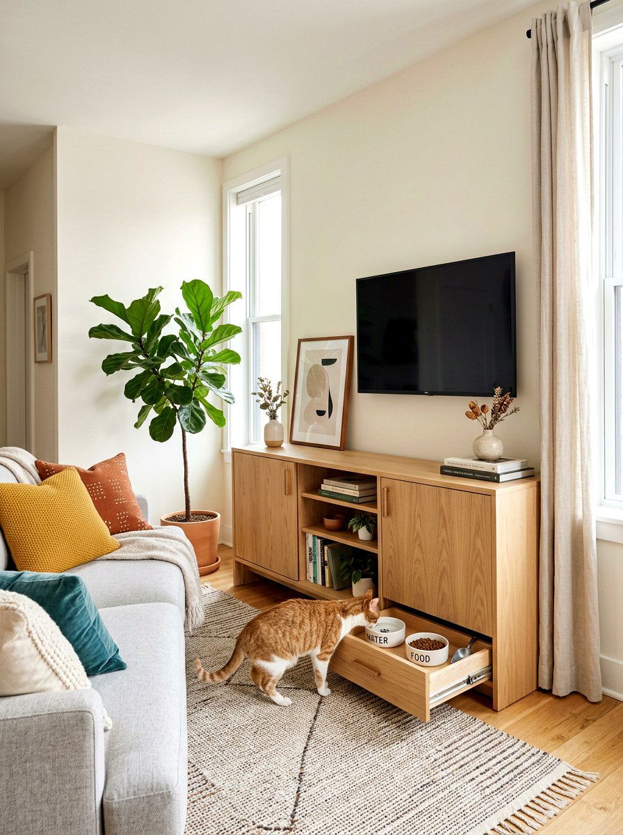 Small Apartment Hidden Pet Station - 30 pet feeding drawer ideas aesthetic