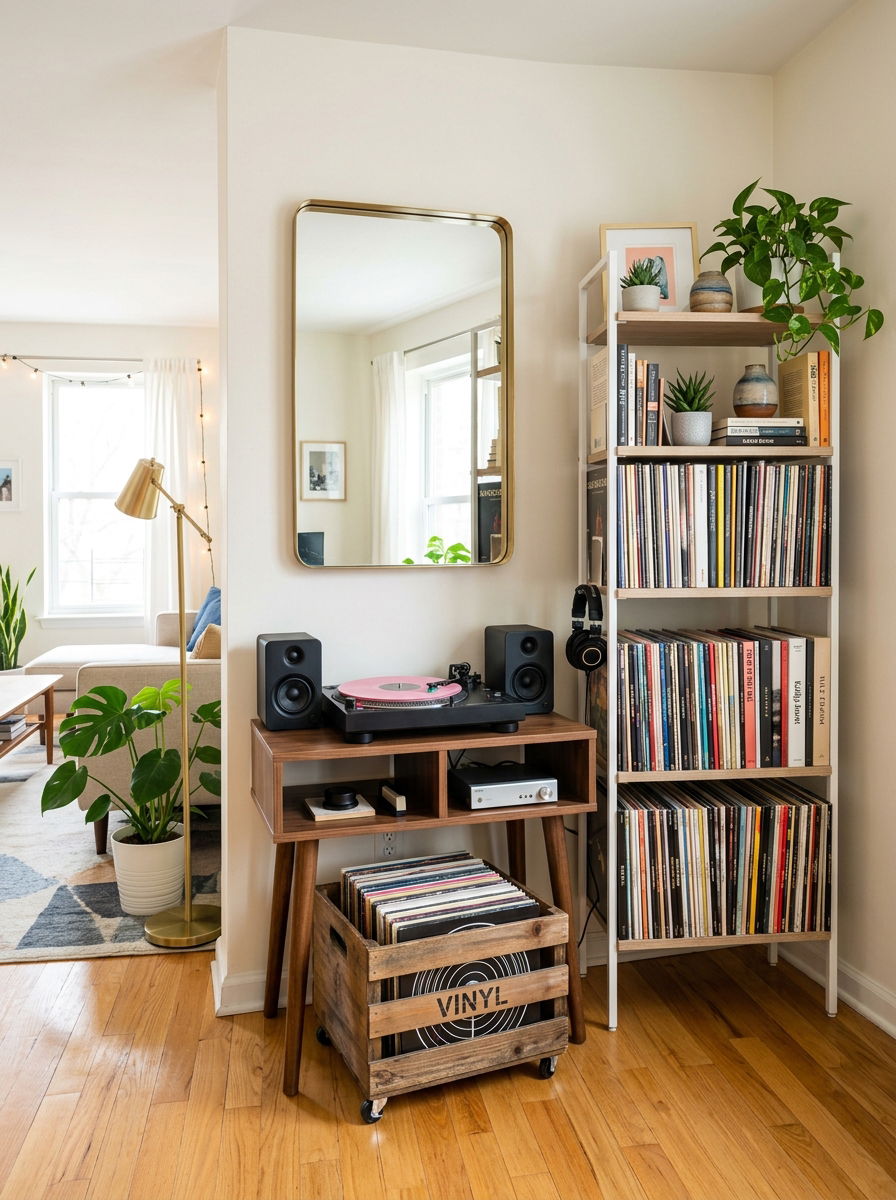Small Apartment Vinyl Corner - 30 vinyl listening corner ideas