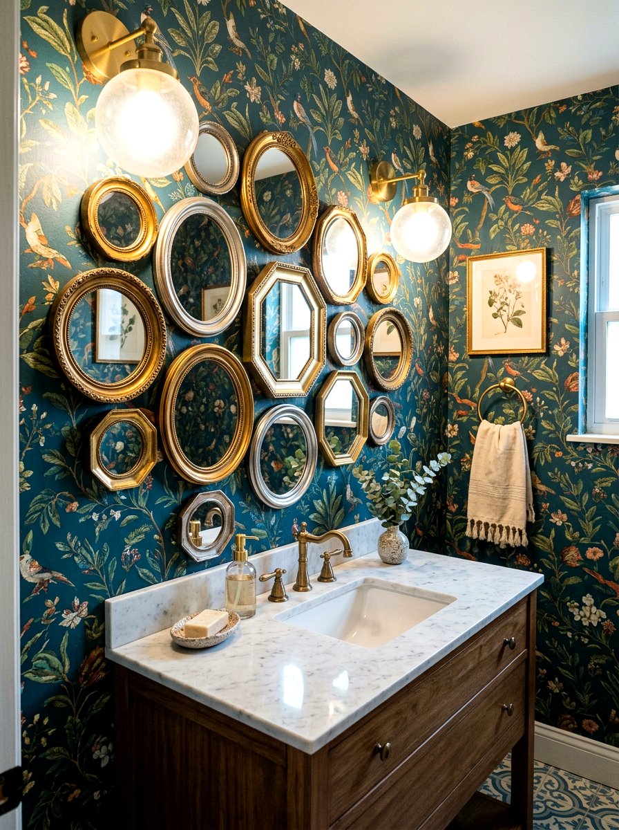 Small Assorted Mirror Cluster - 30 antique mirror wall ideas