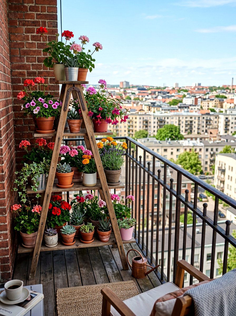 Small Balcony Ladder - 30 repurposed ladder garden ideas