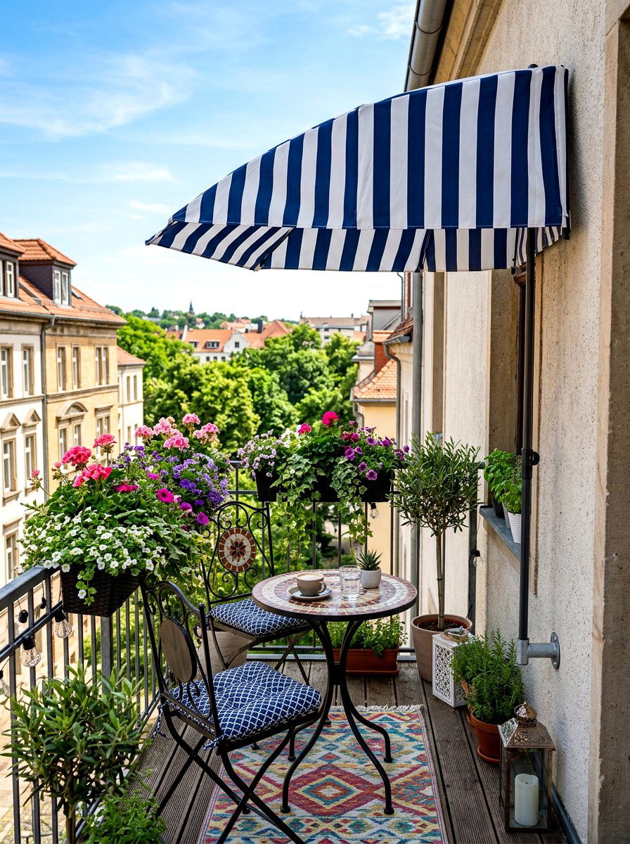 Small Balcony Striped Umbrella - 30 striped umbrella patio ideas