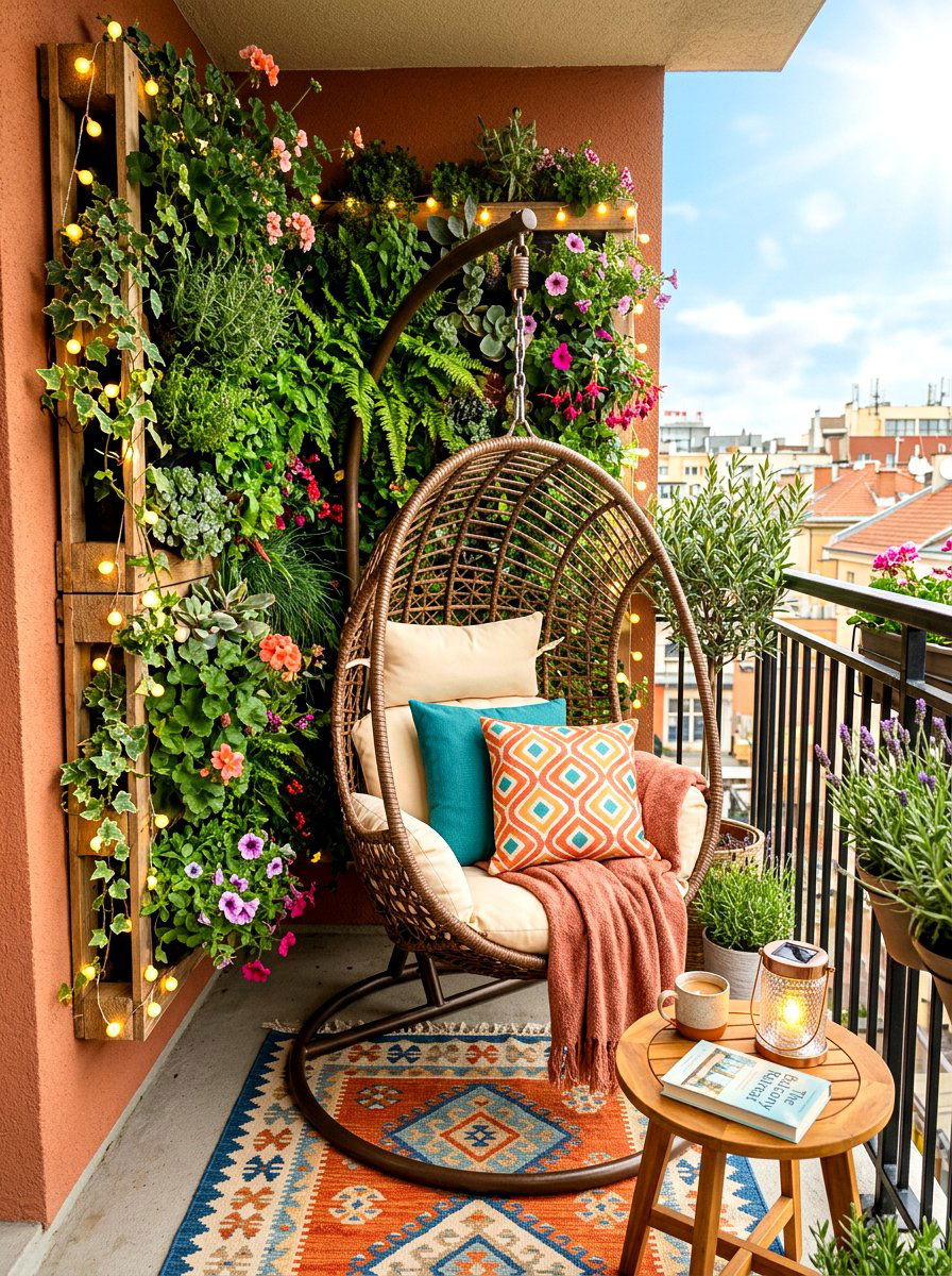 Small Balcony Swing Nook - 30 hanging chair patio ideas