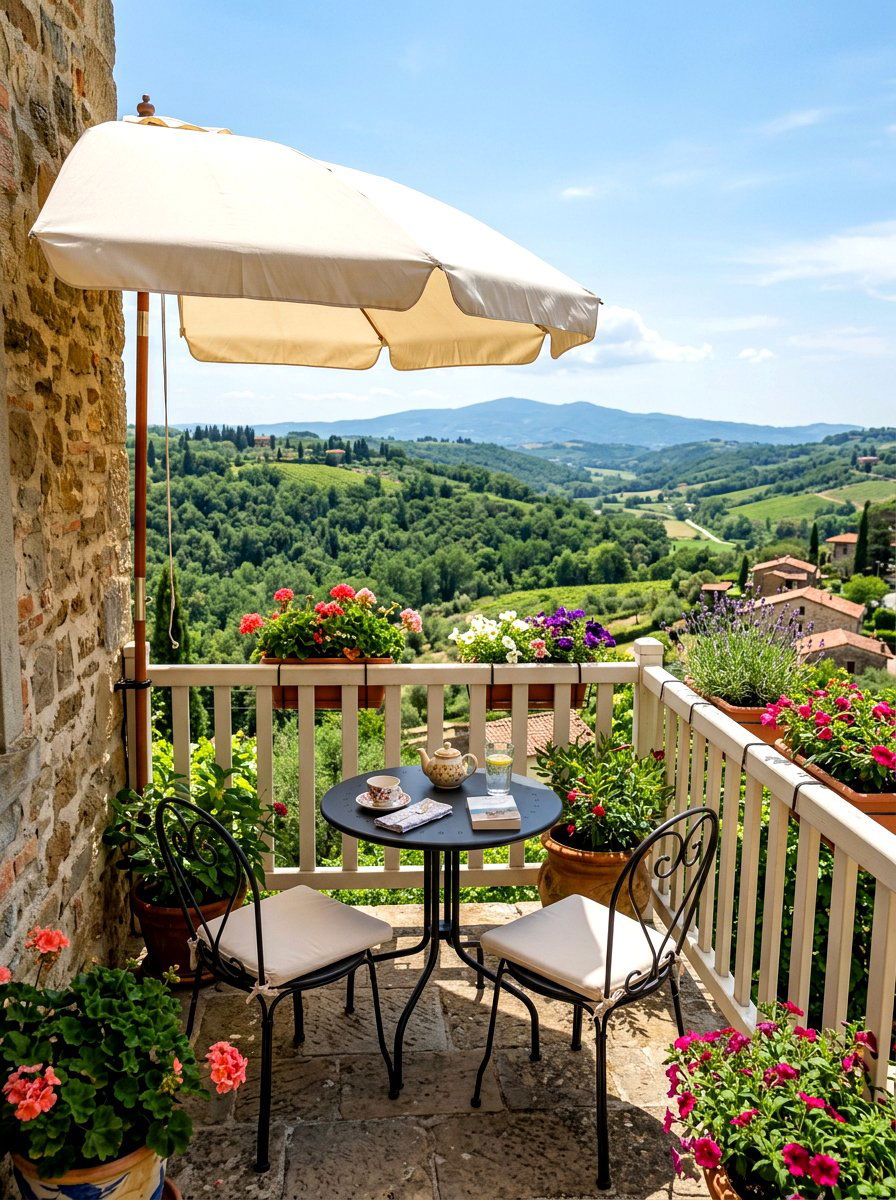 Small Balcony Umbrella Parasol - 30 balcony cafe apartment ideas