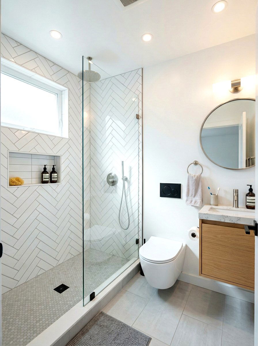 Small Bathroom Herringbone Shower - 30 herringbone shower tile ideas