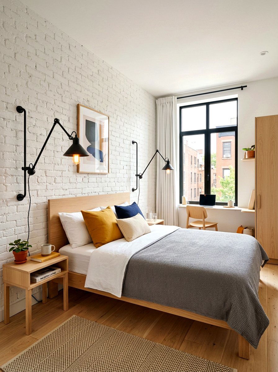 Small Bedroom With Wall Mounted Swing Arm Lamp - 30 bedroom lighting ideas