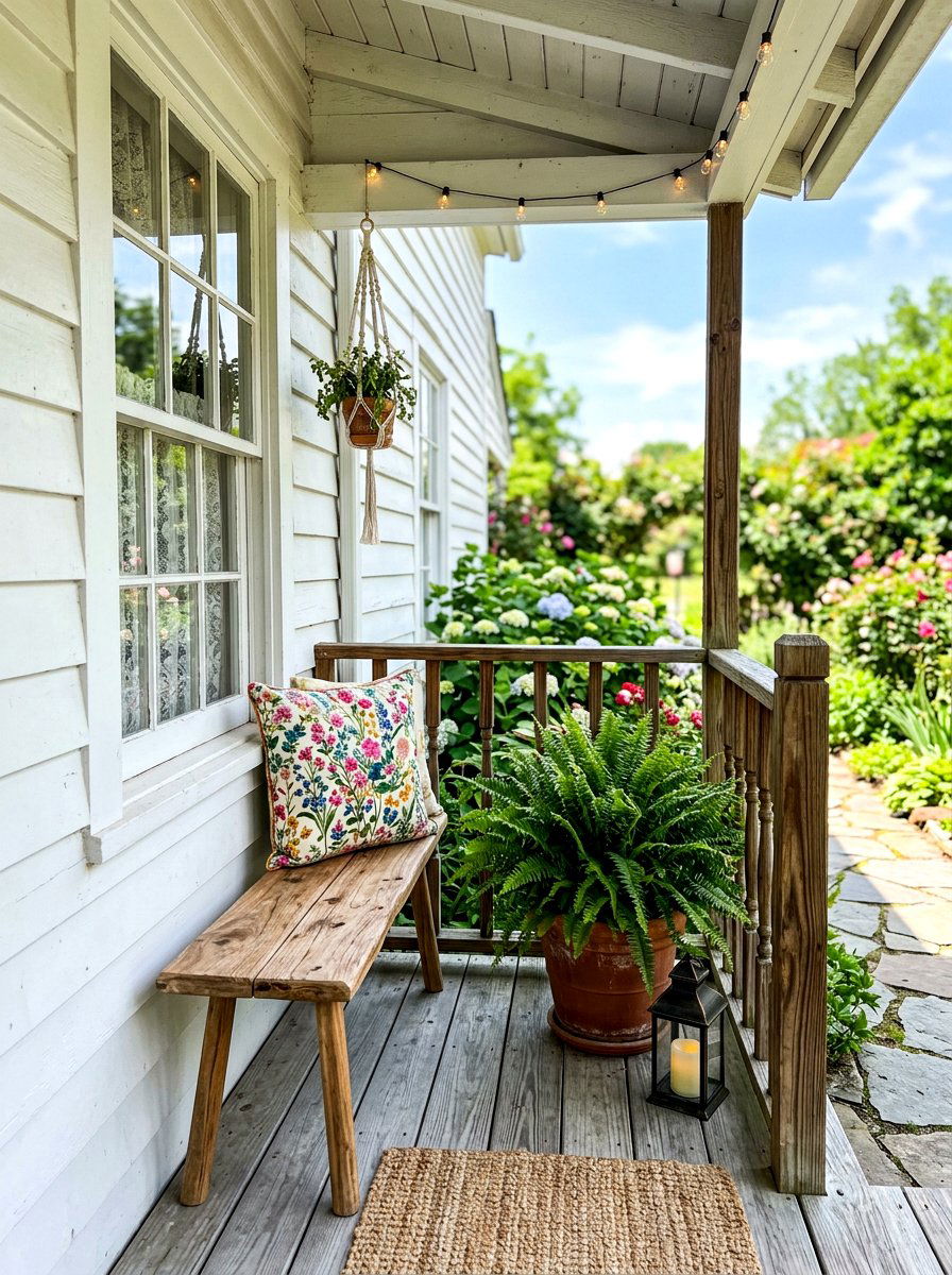 Small Bench Porch Nook - 30 English cottage front porch ideas