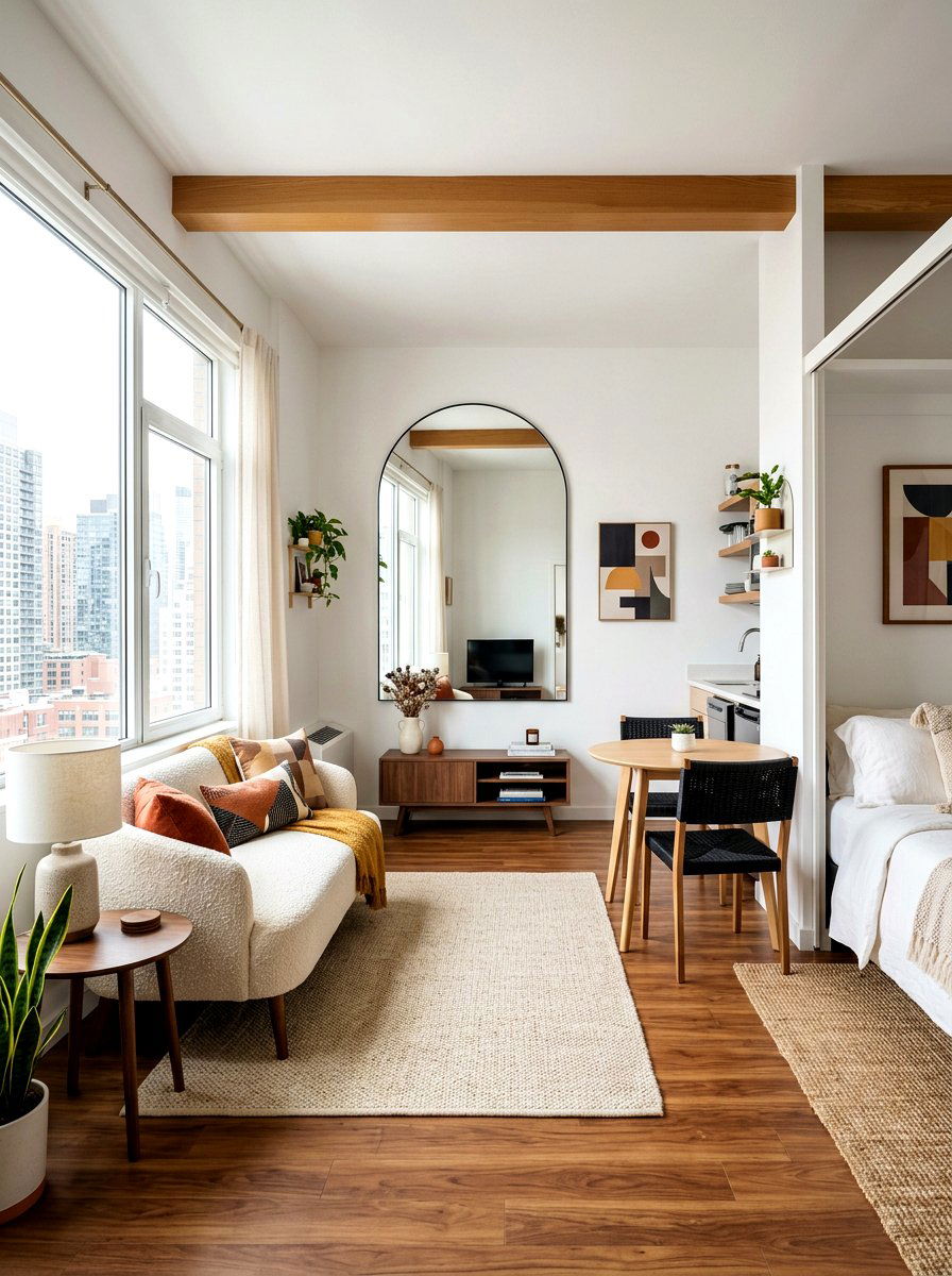 Small Boucle Studio Apartment - 30 boucle living room ideas