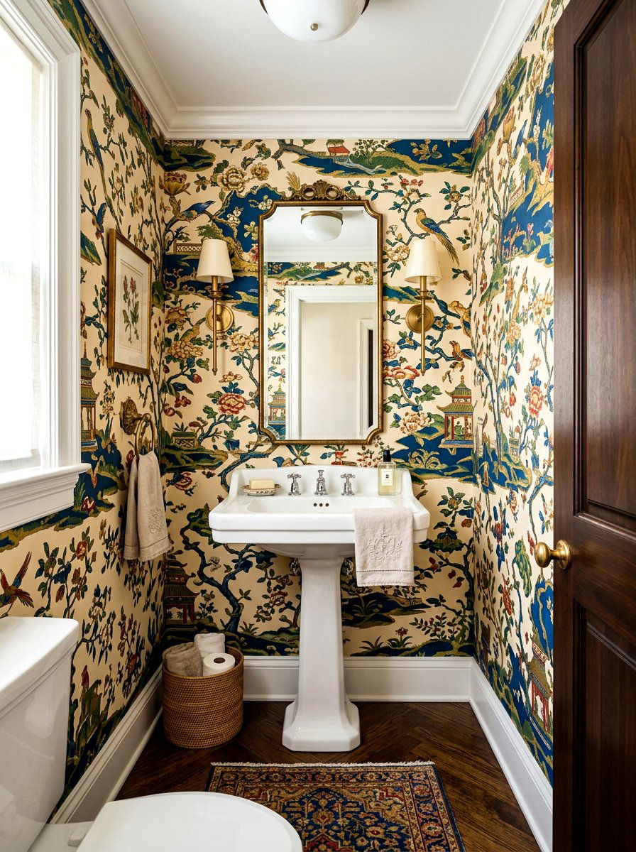 Small Chinoiserie Powder Room With Pedestal Sink - 30 chinoiserie powder room ideas