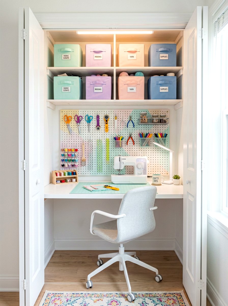 Small Closet Craft Room - 30 crafting nook ideas