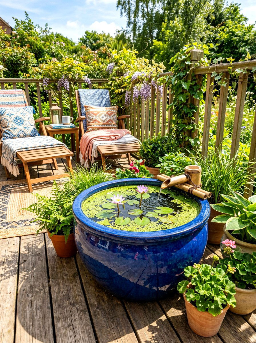 Small Container Pond - 30 backyard water feature ideas