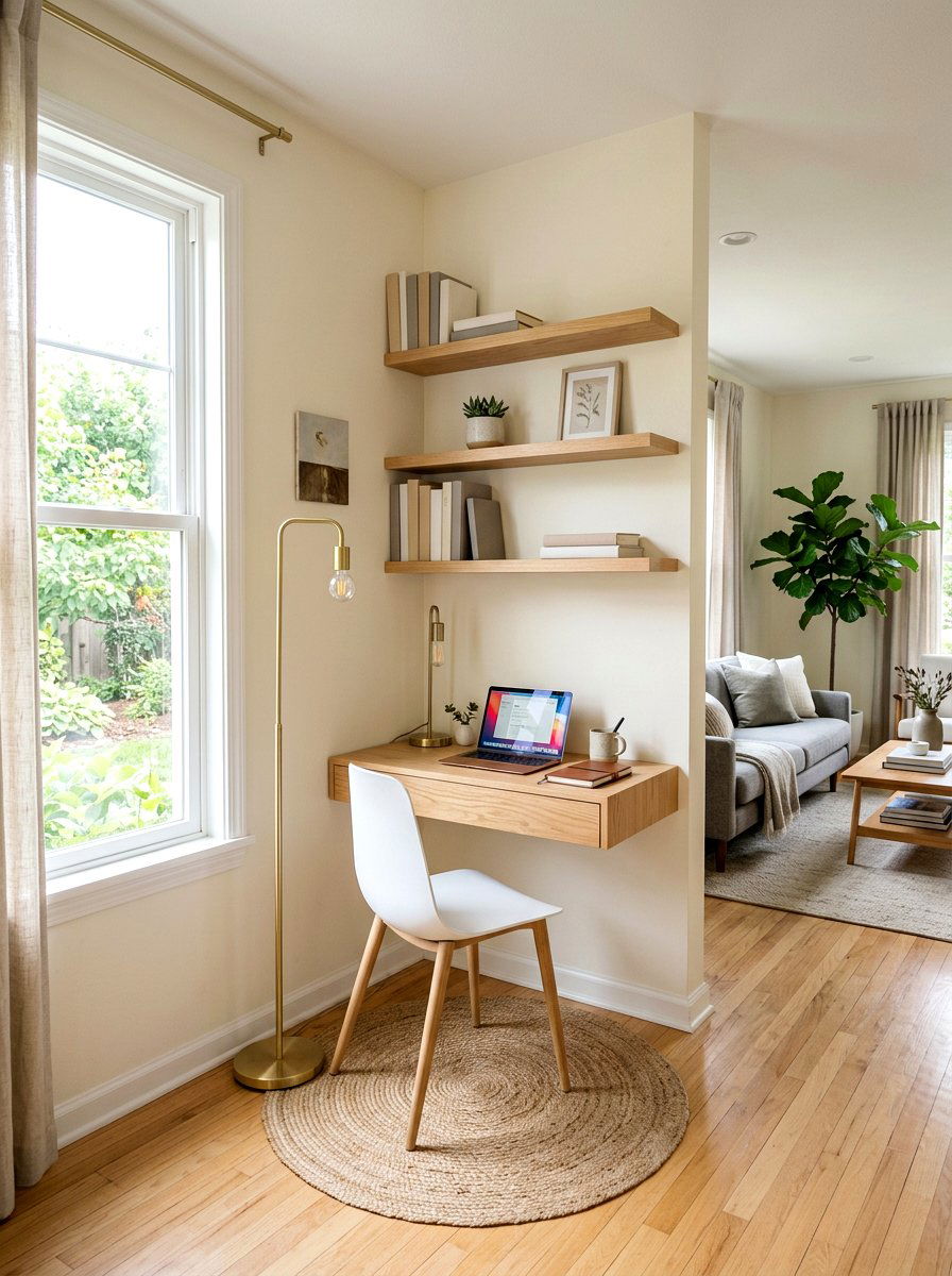 Small Corner Office Nook - 30 calm neutral office ideas