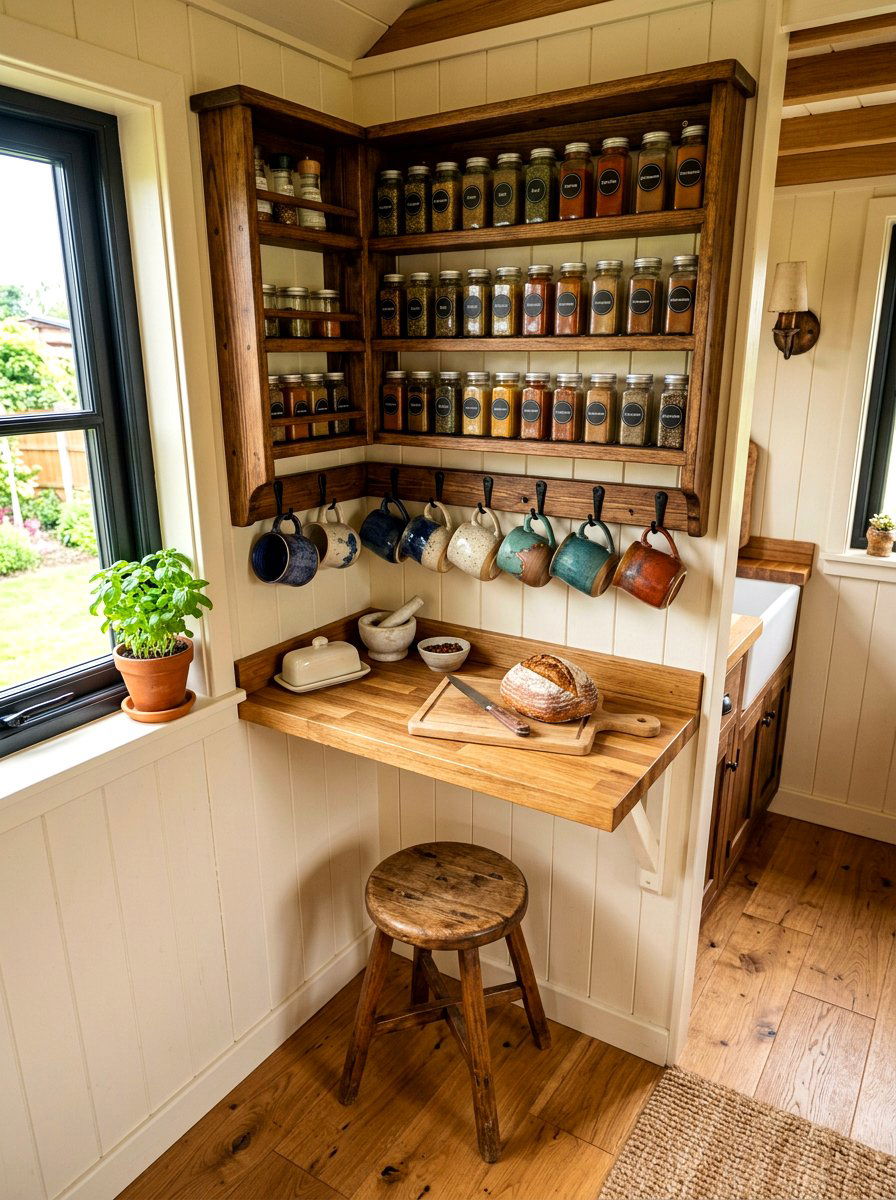 Small Corner Spice and Mug Rack - 30 breakfast corner shelves ideas