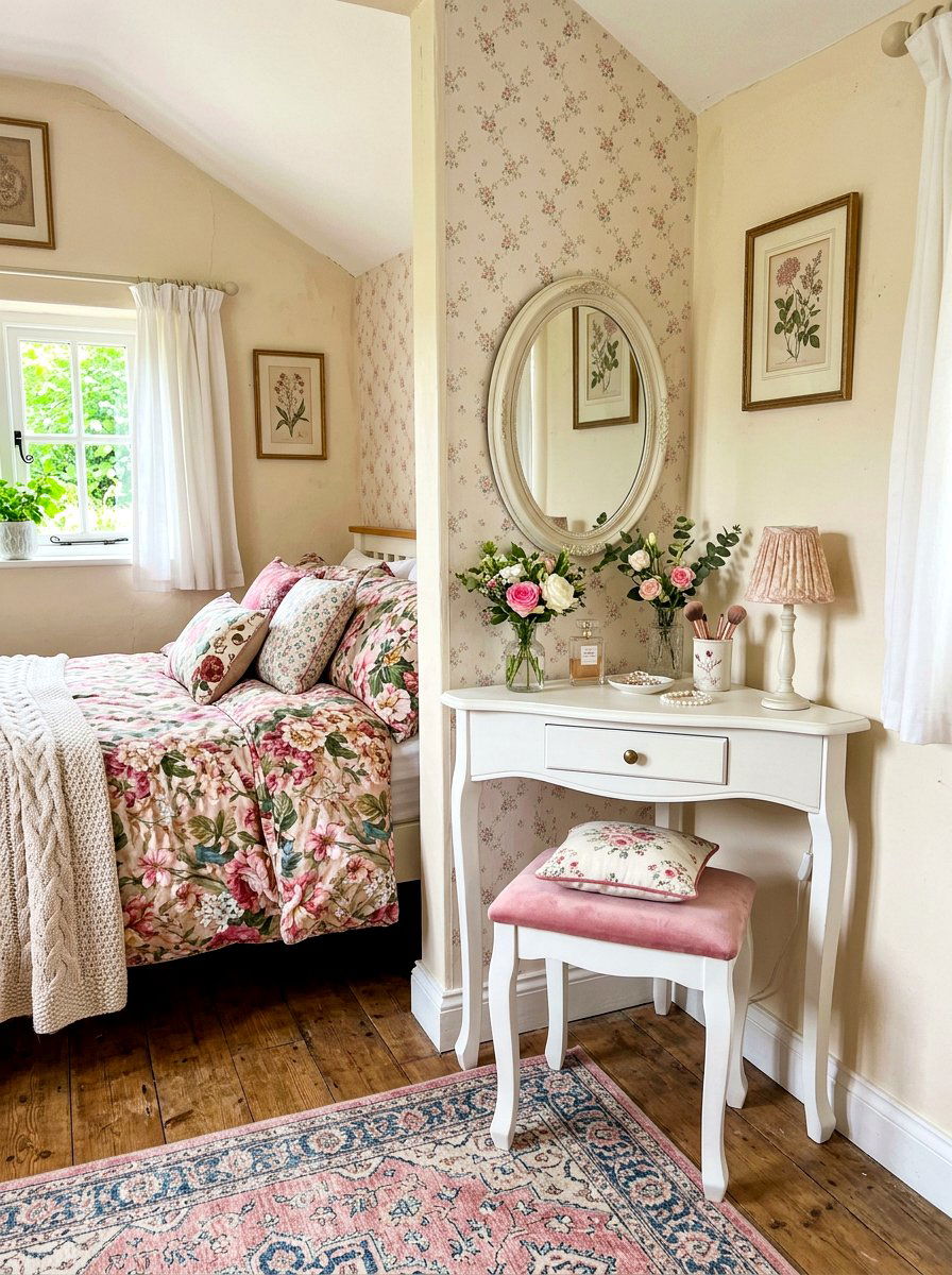 Small Corner Vanity - 30 tiny cottage bedroom ideas