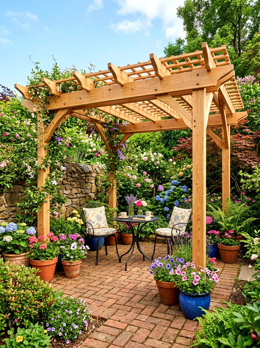 Small Courtyard Wooden Pergola - 30 courtyard pergola ideas