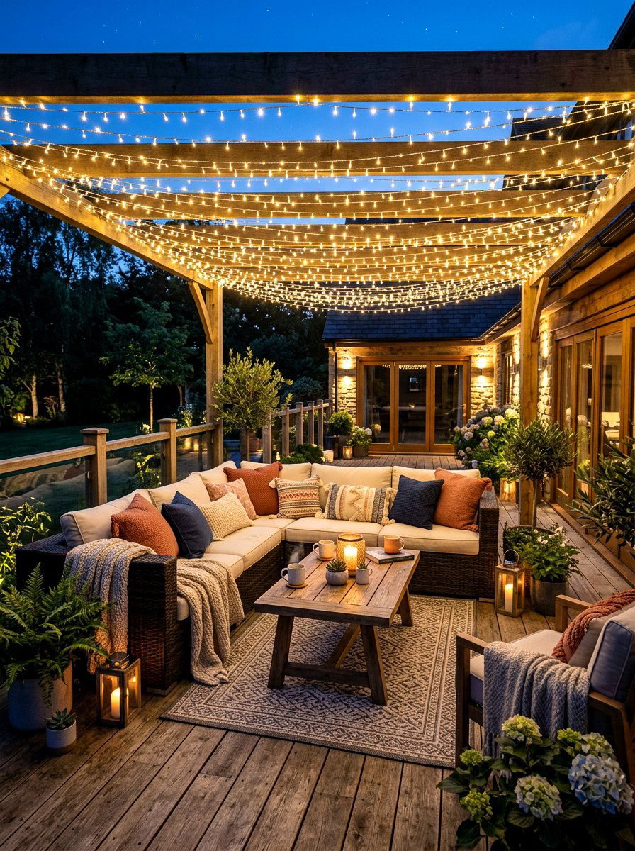Small Deck String Lights - 30 small deck ideas
