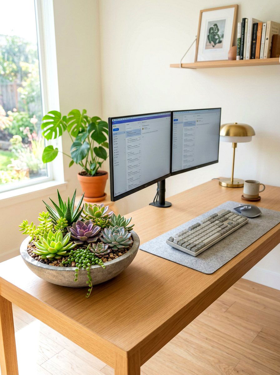 Small Desktop Succulent Garden - 30 home office plant ideas