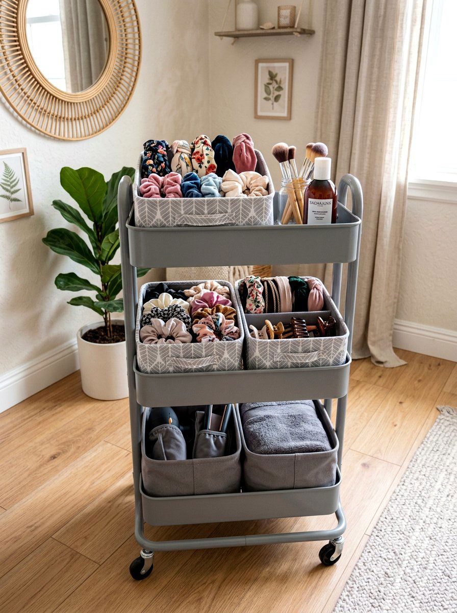 Small Fabric Bins For Hair Accessories - 30 beauty cart organization ideas