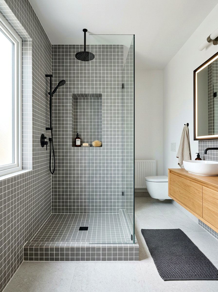 Small Format Stacked Mosaic Bathroom - 30 stacked tile bathroom ideas