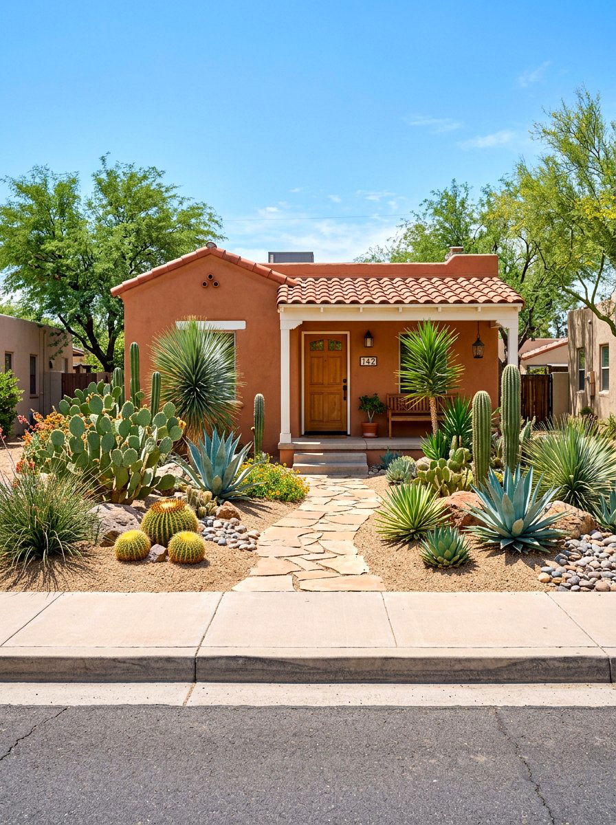 Small Front Yard Xeriscape - 30 cactus garden ideas