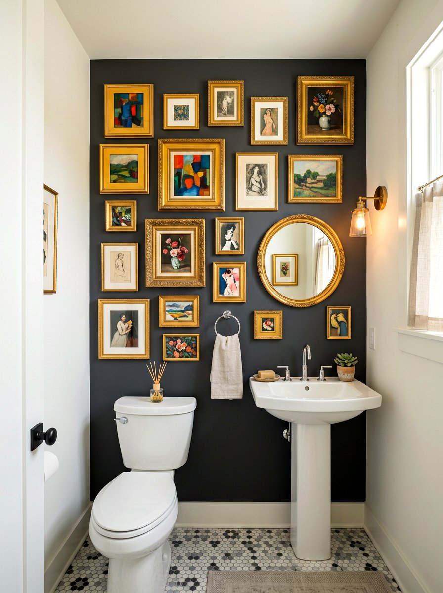 Small Gallery Wall Powder Room - 30 boutique hotel powder room ideas