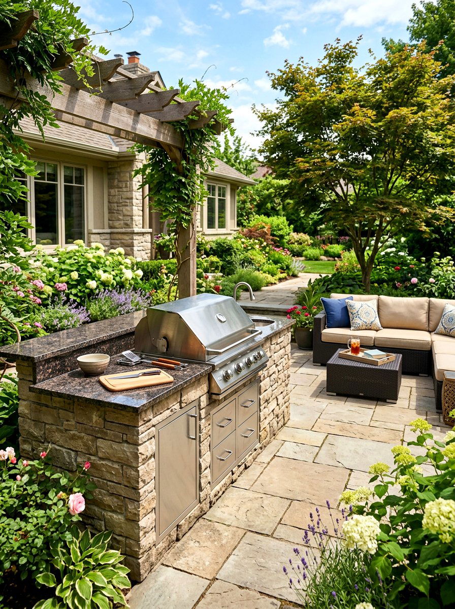 Small Granite Top BBQ Station - 30 small outdoor kitchen ideas