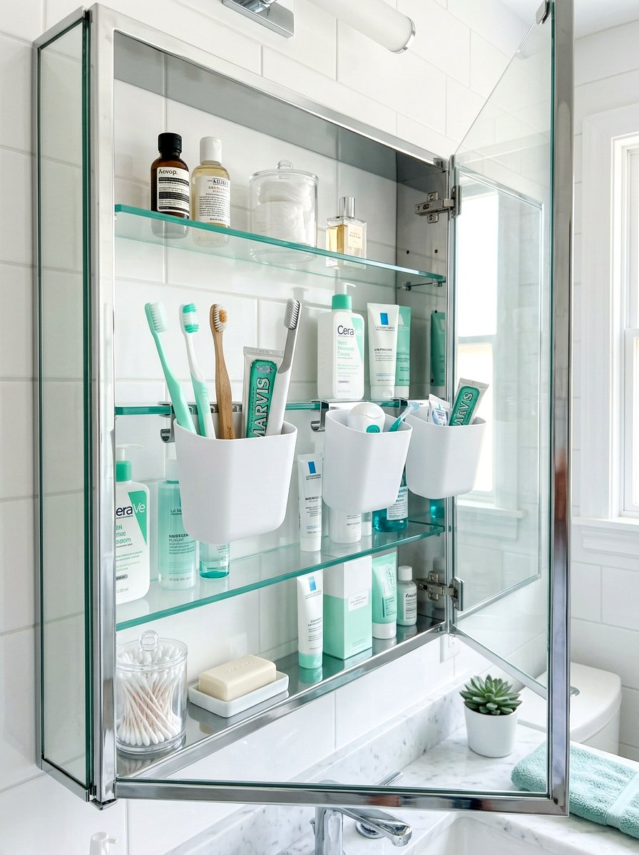 Small Hanging Storage Cup - 30 medicine cabinet organization ideas