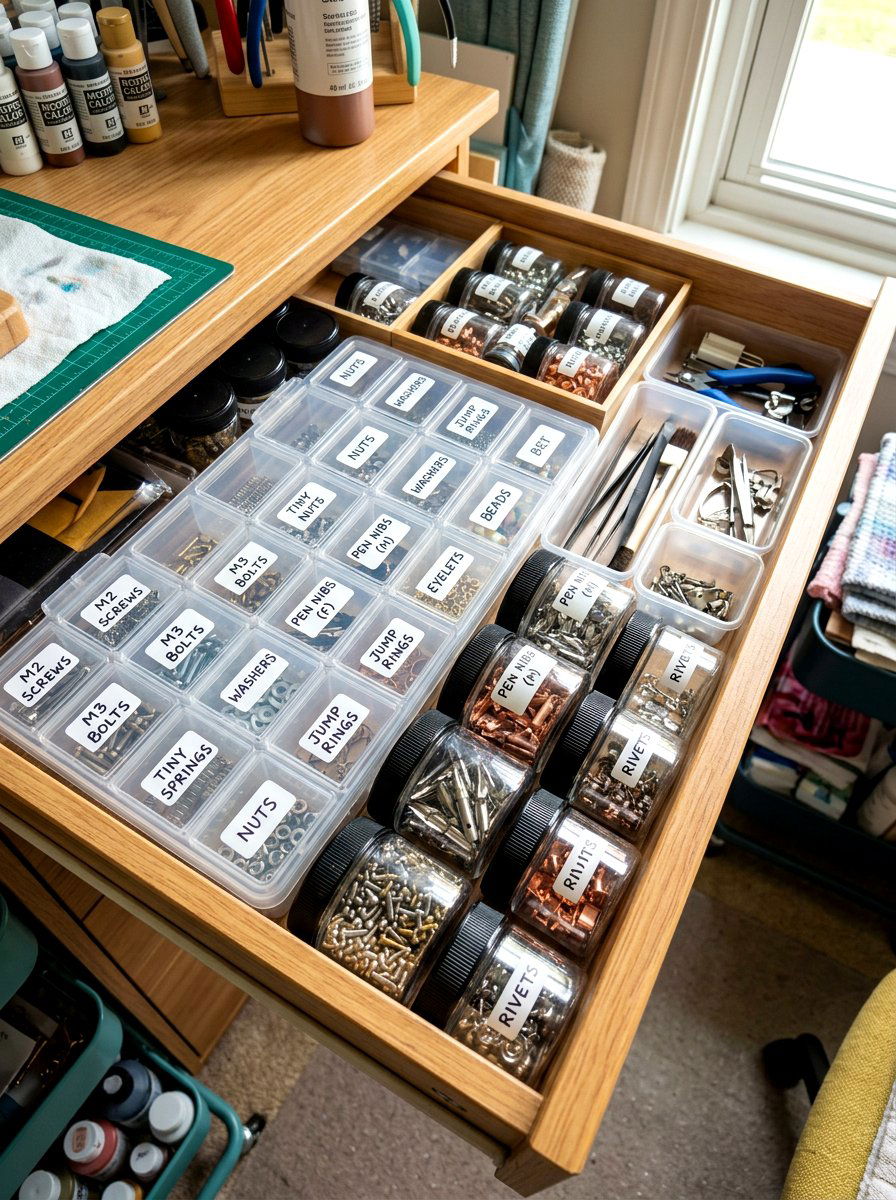 Small Hardware Storage Containers - 30 desk drawer organization ideas